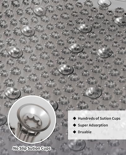 Yolife Shower Foot Scrubber Mat, Anti-Slip Bath Mat with Scrub Bristles, Soft Shower Foot Massager with Strong Suction Cups for Soothe Achy Feet,27.5'' x 15.7'' - color: Grey, size: 27.5" x 15.7" (Rectangular)
