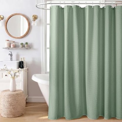 Stall Waffle Shower Curtain 256 GSM Heavy Fabric 60x72 Sage Green | 60 Inch Wide, Thick Cloth, Weighted Hem, Water Repellent, Hotel Luxury Polyester Shower Curtain Set for Bathroom 10 Hooks - color: A. Sage Green, size: 60"W x 72"L (Pack of 1)
