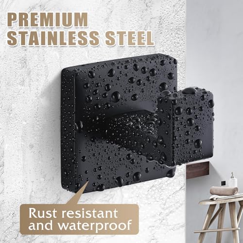 Towel Hooks for Bathrooms Robe Hook Coat Hook 4 Pack Matte Black Stainless Steel Heavy Duty 33 Lbs Wall Mounted Square Hooks for Bathroom Kitchen Bedroom - color: Matte Black
