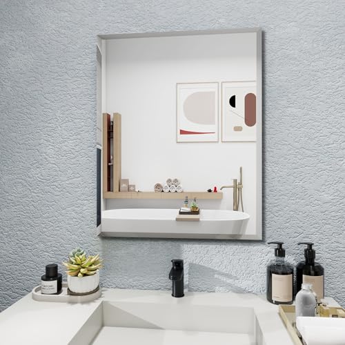 Rectangular Beveled Bathroom Mirrors, 22X30 inch Beveled Bathroom Mirror， | bedroom/wall/makeup area/cloakroom, hung horizontally or vertically. - size: 22"L x 30"W