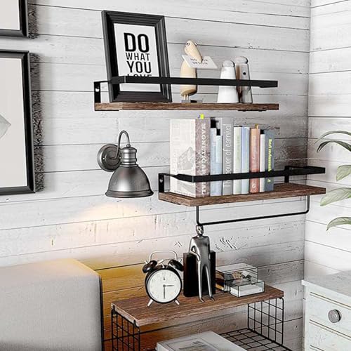 Home Storage Wall Mounted Floating Shelf with Storage Basket,Stylish Wood Over Toilet Rack for Bathroom, Bedroom, Kitchen Organization