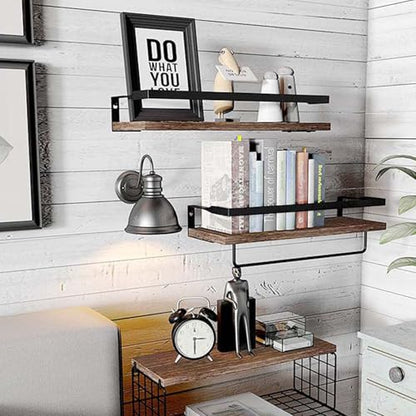 Home Storage Wall Mounted Floating Shelf with Storage Basket,Stylish Wood Over Toilet Rack for Bathroom, Bedroom, Kitchen Organization