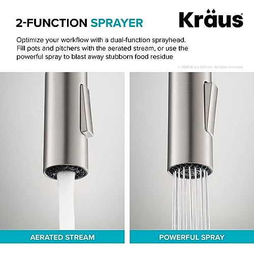 KRAUS Oletto Single Handle Pull Down Kitchen Faucet in Spot Free Stainless Steel, KPF-2820SFS - color: Spot Free Stainless Steel, style: Pull Down Faucet