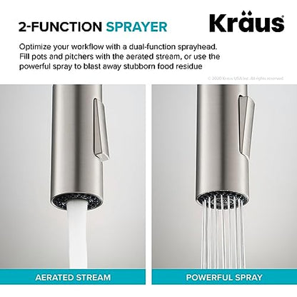 KRAUS Oletto Single Handle Pull Down Kitchen Faucet in Spot Free Stainless Steel, KPF-2820SFS - color: Spot Free Stainless Steel, style: Pull Down Faucet