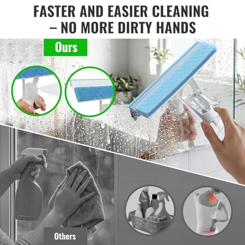 3-in-1 Window Squeegee for Window Cleaning with 300ML Tank & Scrubber | Window Cleaning Kit with Sponge Scrubber, Shower Squeegee for Glass Doors, Mirrors, Windshields, Car Windows & Hanging Hole