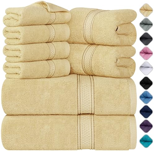 Utopia Towels 8 Piece Luxury Towel Set – Majestic Plush, Super Absorbent & Quicker-to-Dry, Thick 100% Ring Spun Cotton Towels for Bathroom, Spa & Hotel – 2 Bath, 2 Hand, 4 Washcloths, Champagne - color: Champagne, size: 8 Pieces Towel Set