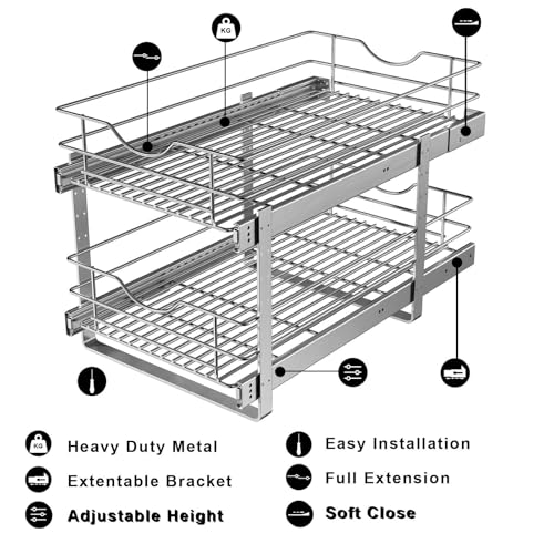2 Tier Pull Out Cabinet Organizer,(8½"W x 22" D) Soft Close Slide Out Drawer For Kitchen Base Cabinet, Individual Pull Out Shelf, Roll Out Pantry Organization, 22 Inch Deep - size: 2 Tier(8½"W x 22"D)