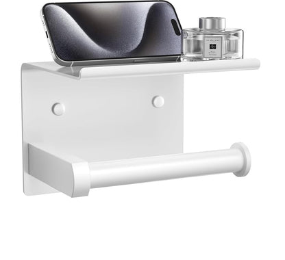 Premium Toilet Paper Holder with Phone Shelf, Wall Mounted, for Bathroom, Living Room, Restroom, RV, and so on, Stainless Steel-Rustproof,Tissue Roll Holder with Storage Shelf-White(YaoJooHome) - color: White