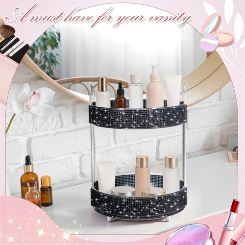 360 Rotating Rhinestone Perfume Organizer,2 Tiers,Resin Diamond,Black - color: Black, size: 2 Tiers, style: Resin Diamond