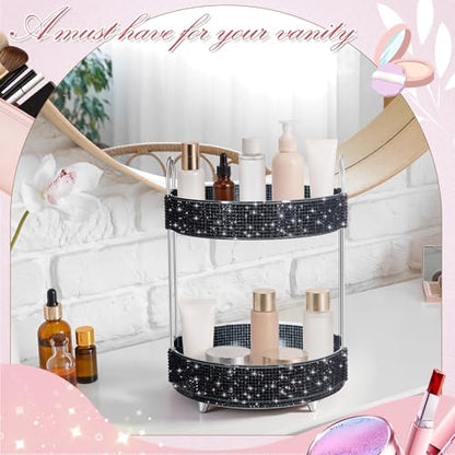 360 Rotating Rhinestone Perfume Organizer,2 Tiers,Resin Diamond,Black - color: Black, size: 2 Tiers, style: Resin Diamond