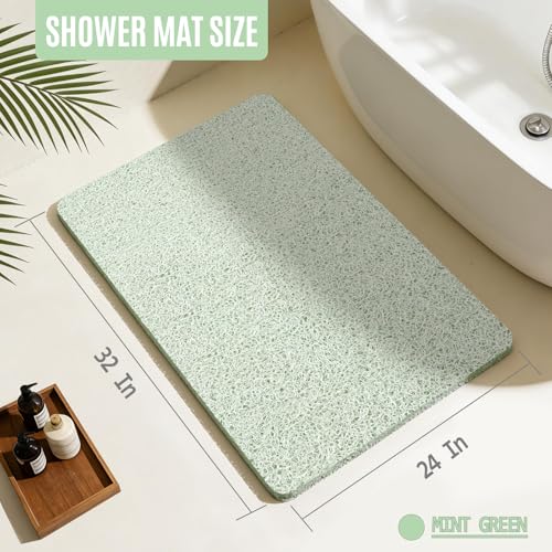 32 * 24in Shower Mat Bathtub Mat Non Slip | Bathmats Non Slip, Quick Drying Foot Scrubber Loofah Mats for Inside Shower, Tub, Bathroom, Home, Mint Green - color: Mint Green, size: 32" x 24" (Rectangular)