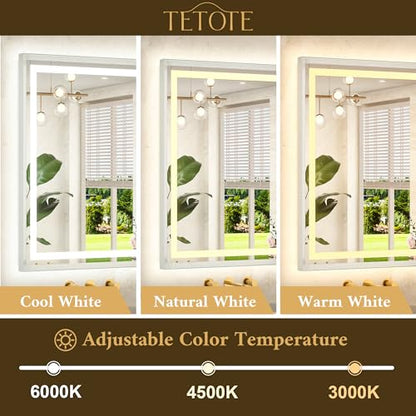 24 x 36 Bathroom LED Mirror Brushed Nickel Metal Frame Frontlit & Backlit Vanity Mirror Anti-Fog Stepless Dimmable 3 Colors White/Warm/Natural Mirror with Lights Wall-Mounted