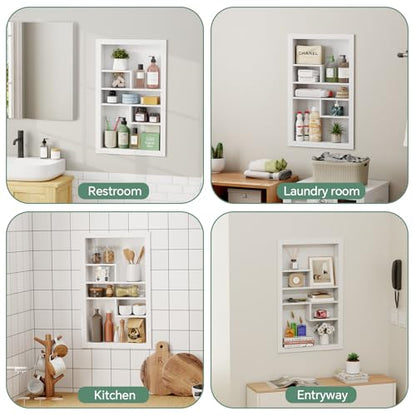 Stainless Steel Recessed Medicine Cabinet 14 * 24, Rust-proof Metal Wall Niche, In Wall Shower Niche Shelf Insert Replacement, Recessed Medicine Cabinets for Drywall, with 5 Compartments, White - color: White, size: 24''H * 14''W (5 Compartments)