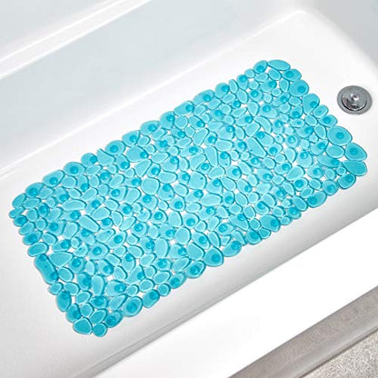 iDesign Pebblz Suction Non-Slip Bath Mat, Blue, Set of 1 | For Shower Bathtub and Stall - color: Blue