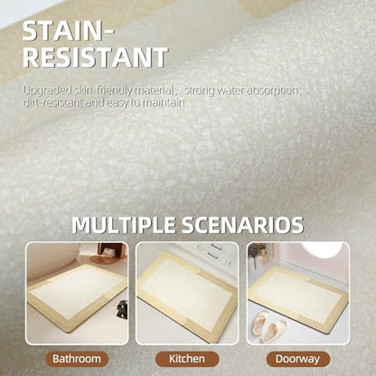 Diatomaceous Earth Bath Mat Non Slip Absorbent Quick Dry, Beige,19.6"x31.5" - color: Beige, size: 19.6"x31.5"