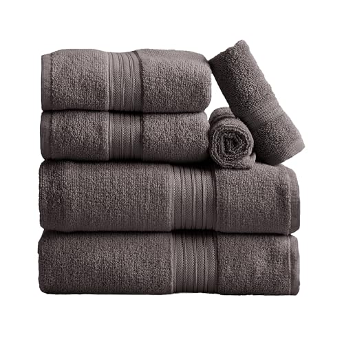Great Bay Home Bath Towel Set - 100% Cotton 6 Piece Towel Set - Lightweight, Absorbent, Quick-Dry Towels for Bathroom (Dark Grey) - color: Solid - Dark Grey, size: 6 Piece Set