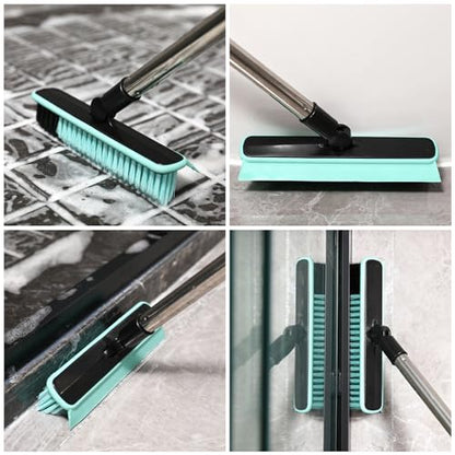 Grout Cleaner Brush with Long Handle, V-Shaped Floor Scrub Brush Swivel Grout Brush Stiff Bristle Floor Grout Scrubber for Bathroom, Tile Line, Crevice, Kitchen, Wall, Deck, Garage (Green) - color: Green