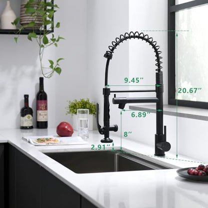 Fapully Black Kitchen Faucet,Commercial Pull Down Kitchen Sink Faucet | with Sprayer, 360 Swivel, 1.8GPM Water Flow - color: Matte Black, style: Classic