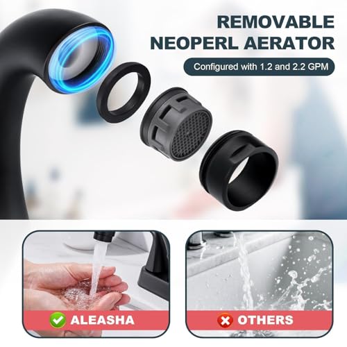 Black Bathroom Sink Faucet, 4 Inch Centerset Bathroom Faucet | ALEASHA 2 Handles Vanity Faucet with Pop Up Drain Stopper, RV Lavatory Vanity Faucets with Aesthetic Appeal - color: Matte Black