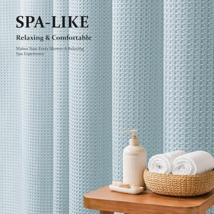 Stall Waffle Shower Curtain 256 GSM Heavy Fabric 36x72 Fog Blue | Narrow Half Size, Thick Cloth, Weighted Hem, Water Repellent, Hotel Luxury Polyester Shower Curtain Set for Bathroom 6 Hooks - color: Fog Blue, size: 36"W x 72"L (Pack of 1)