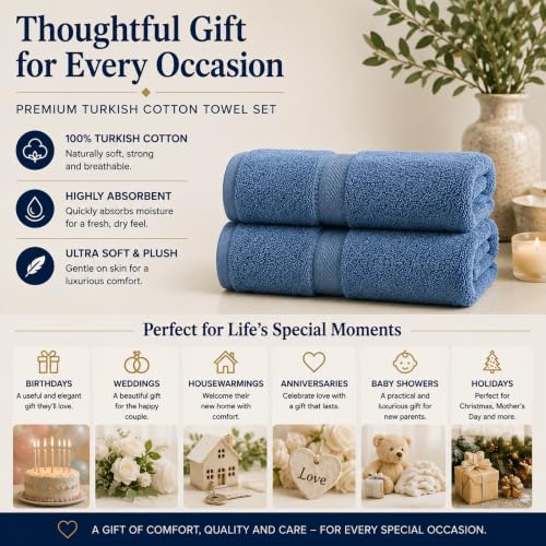 Personalized Towel Set, Custom Bath Towels with Name, Turkish Cotton Blue | 2 Pcs Bath Towel Set, 100% Cotton, Embroidered, Monogrammed, Customized Gift For Adults, Wedding, Bridal Shower, Housewarming - color: Mid Blue, size: Bath Towels - 2 Piece