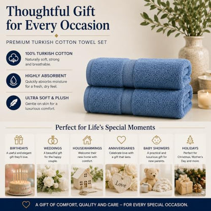 Personalized Towel Set, Custom Bath Towels with Name, Turkish Cotton Blue | 2 Pcs Bath Towel Set, 100% Cotton, Embroidered, Monogrammed, Customized Gift For Adults, Wedding, Bridal Shower, Housewarming - color: Mid Blue, size: Bath Towels - 2 Piece
