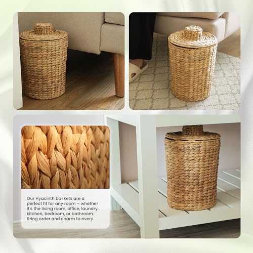 Tidita Water Hyacinth Bathroom Garbage Can with a Lid, 2 Gallon Capacity | Water Hyacinth, Iron Frame, Removable Liner, Compact, Handwoven Design, Boho Style, Kitchen, Bedroom, Office, No Assembly - color: Natural, size: 2 Gallons