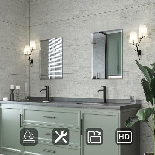 Beveled Mirror 16x20 Frameless Bathroom Wall Mirror Shatterproof | Modern Wall Mount Vanity Mirror, Hangs Horizontally or Vertically, for Over Sink, Living Room, Bedroom, Upgraded Packing - size: 16"L x 20"W