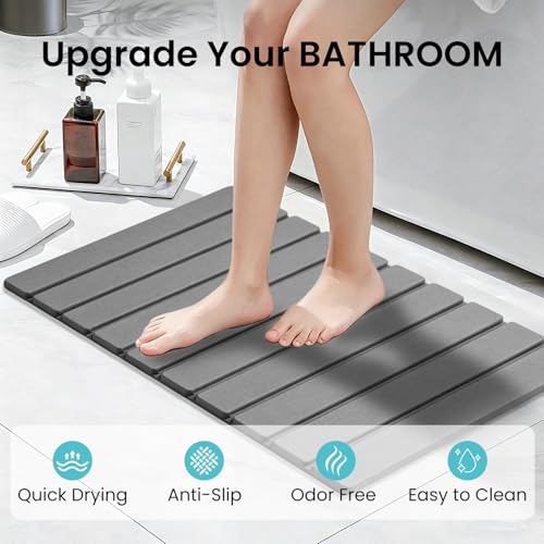 Quick Dry Bath Mat，Foldable Stone Bathroom Mat Quick Dry | Dark Gray, Large Size Quick-Drying Type Diatomaceous Bathtub Mat， Size 23.6"(L)×15.4"(W)