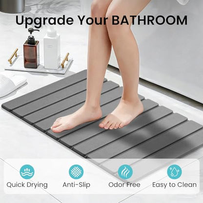 Quick Dry Bath Mat，Foldable Stone Bathroom Mat Quick Dry | Dark Gray, Large Size Quick-Drying Type Diatomaceous Bathtub Mat， Size 23.6"(L)×15.4"(W)