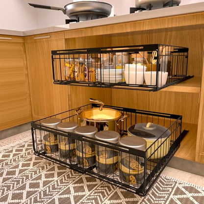 2Pack Expandable Pull Out Cabinet Organizer Adjustable Width 13"-20", Kitchen Organization with Adhesive.Bathroom Under Sink Organizers and Storage,Bedroom Slide out Drawers,Pantry - size: 2 Pack 13“-20” Expandable