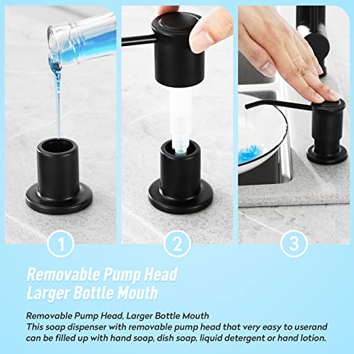 CREA Kitchen Soap Dispenser Countertop Soap Dispenserfor Kitchen Sink Black Built in Sink Soap Dispenser Top Fill Deck Mount Dispenser for Bathroom with 39" Tube Large Capacity 17 OZ Bottle - color: Black, style: Circular