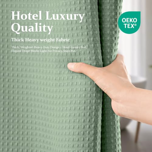 Waffle Shower Curtain 256 GSM Heavy Duty Fabric 72"x72" Sage Green | Thick Textured Cloth, Weighted Hem, Water Repellent Washable, Hotel Luxury Polyester Shower Curtain Set for Bathroom 12 Hooks - color: A. Sage Green, size: 72"W x 72"L (Pack of 1)