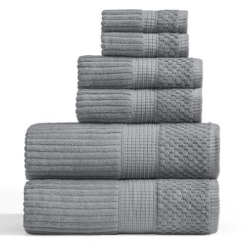 100% Cotton Bath Towel Set | 6-Piece Set | Textured | Grey | Absorbent & Quick-Dry Bathroom Towels | Textured and Durable Cotton Towels for Bathroom | OEKO-TEX | Krista Collection - color: Grey, size: 6 Piece Set