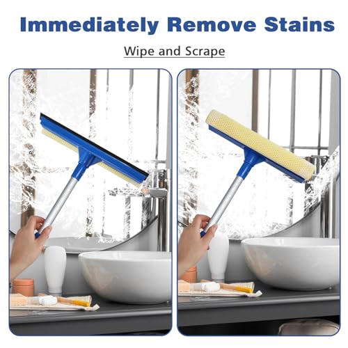 Professional Window Squeegee,2 in 1 Squeegee Window Cleaner with Long Stainless Steel Handle,Sponge Car Window Squeegee for Gas Station, Glass,Shower,Outdoor High Window Cleaning (Expansion Payment)