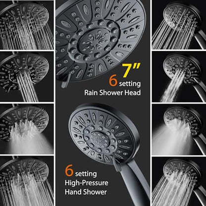 AquaDance 7" Premium High Pressure 3-way Rain & Handheld Shower Head Combo | Enjoy Dual 6-Setting Luxury Shower Heads Separately or Together for the Best of Both Worlds! Stainless Steel Hose - Black - color: Matte Black, style: 1.8 Gallons Per Minute