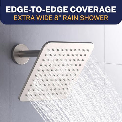 HammerHead Showers Solid Metal 8 Inch Square Rainfall Shower Head, High Flow Shower Head Optimized for Pressure, Brushed Nickel, 2.5 GPM - color: Brushed Nickel
