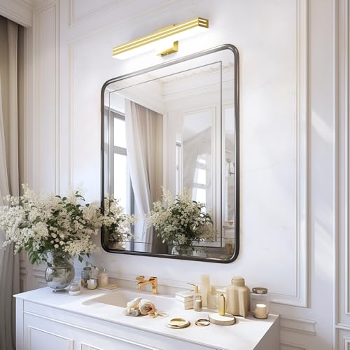 Ralbay 24inch Gold Vanity Light with 5 Color Temperature (2700K-6000K) Dimmable Acrylic Metal 24W LED Modern Matte Gold Bathroom Vanity Light Bar - color: Gold, size: 24 inch