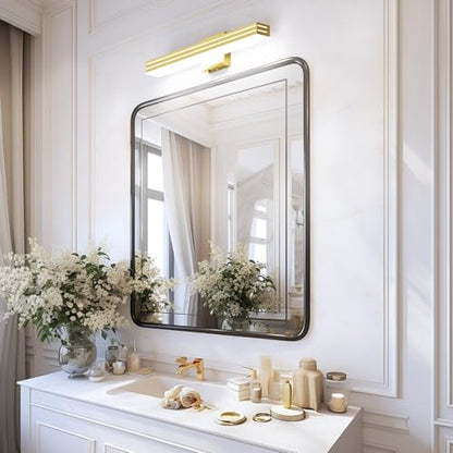 Ralbay 24inch Gold Vanity Light with 5 Color Temperature (2700K-6000K) Dimmable Acrylic Metal 24W LED Modern Matte Gold Bathroom Vanity Light Bar - color: Gold, size: 24 inch