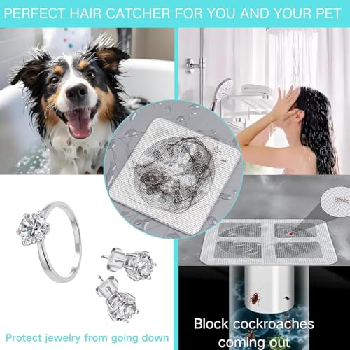 Disposable Shower Drain Hair Catcher Mesh Stickers, 10 Count | Bathroom Sink and Tub Drain Strainers, Stainless Steel Hair Catcher, Fits Dishwashing Sink, Fits Bathroom