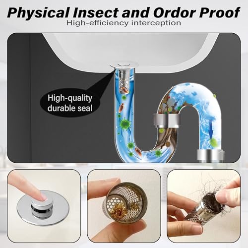 2 Pack Universal Bathroom Sink Drain Pop-Up Stopper, Bathroom Sink Stopper 1.06"-1.50" for Bathroom Sink Stainless Steel Floor Drain Strainer, Standard Universal Drain Strainer