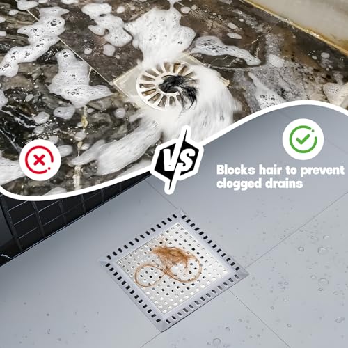 Makerfire 2PCS Shower Drain Hair Catcher, 4.72'', Flat Shower Drain Cover/Filter, Bathroom/Kitchen Sink Drain Strainer, Stainless Steel and Silicone