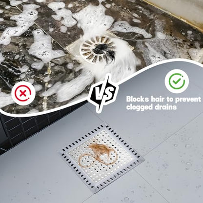 Makerfire 2PCS Shower Drain Hair Catcher, 4.72'', Flat Shower Drain Cover/Filter, Bathroom/Kitchen Sink Drain Strainer, Stainless Steel and Silicone