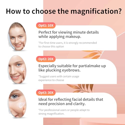 10X Magnifying Mirror with 3 Suction Cups, Large 6inch Round Travel Makeup Mirror with High Magnification, Makeup Mirror with Tweezers Set - color: 10x -Pink