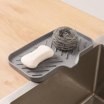 1pc Countertop Sink Scrubber Drain Pad for Brush Sponge and Soap, Silicone Kitchen Sink Tray, Soap Dish Holder with Drain Tip, Home Kitchen Bathroom Accessory