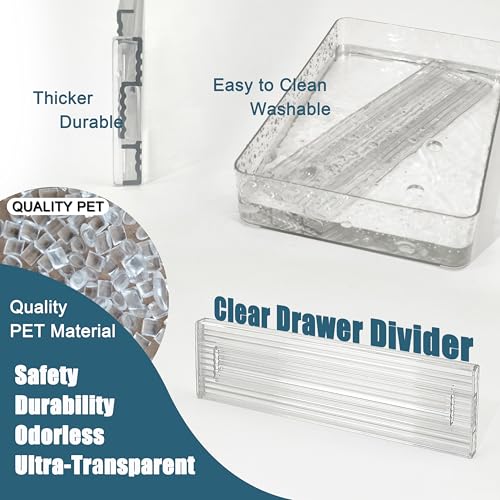 Expandable Clear Drawer Dividers - 3.1'' Height, 11-19'' Adjustable Drawer Separators, Expandable Dresser Organizers in Bedroom, Bathroom, Closet, Clothing, Office, Kitchen Storage - color: Clear(5 Pack)