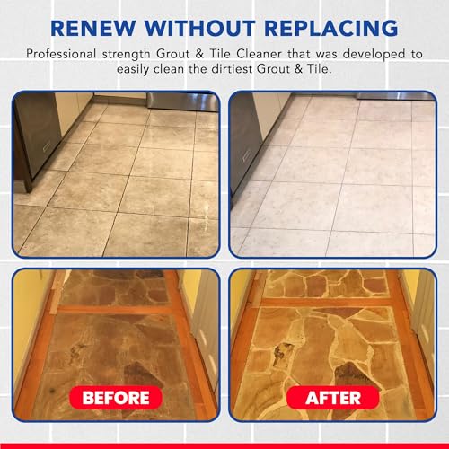 Professional-Grade Grout Cleaner for Tile, Ceramic, Porcelain & Marble – Acid-Free Formula for Safe, Deep Cleaning and Stain Removal - style: 32 oz Spray with Hand Brush and Cap