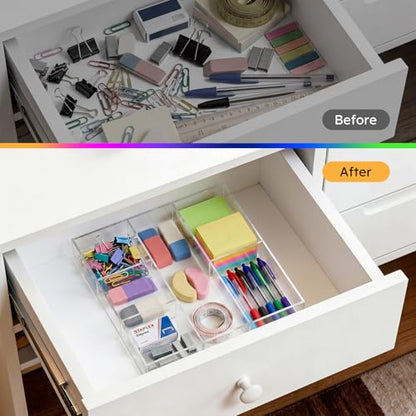 Acrylic Drawer Organizer, 6 Section Clear Makeup Tray Organizer for Drawer Office Bedroom(11.8x11.8 inch) - size: 12'' x 12''