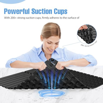 Shower Mat Non-Slip Bath Mat for Tub and Shower Stall,236 Suction Cups with Drain Holes, Quick Dry Machine Washable, Extra Grip for Stand Up Showers, Bathroom Essentials 24x24 Inch(Black) - color: Black