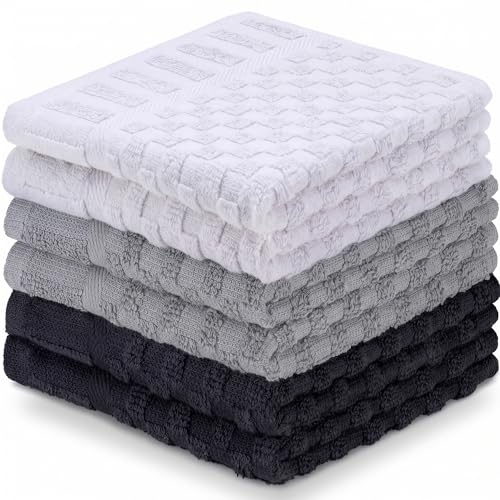 100% Cotton Jacquard Washcloths 12x12 in, Gray Set (6 Pack) - color: Gray Set